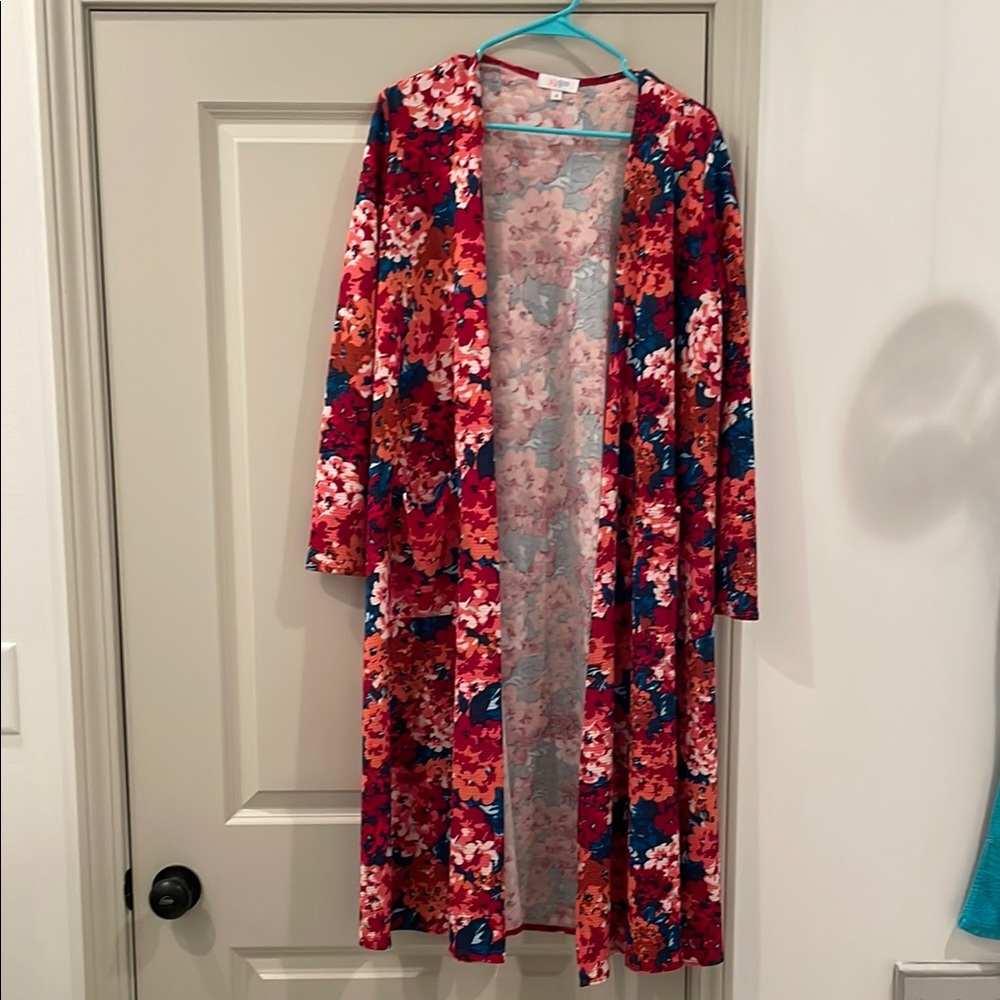 LuLaRoe Rust and Teal floral shacket/overcoat